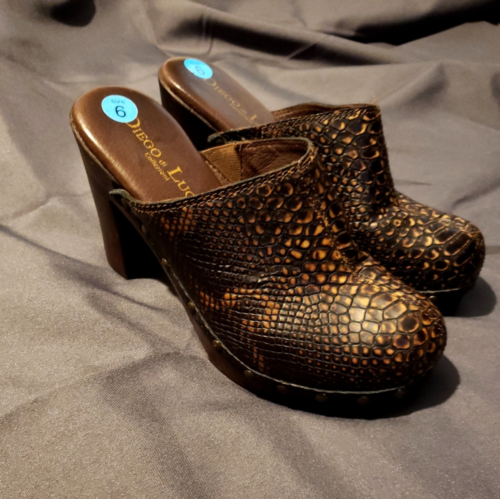 Diego di Lucca Collezioni size 6 Snakeskin Embossed Leather Mules
